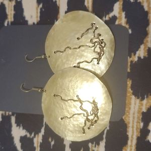 THANDMADE EARRINGS HANDCRAFTED CIRCLE DANGLES WITH A METAL DESIGN